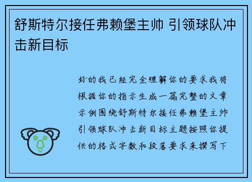 舒斯特尔接任弗赖堡主帅 引领球队冲击新目标